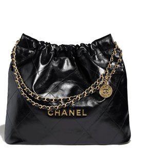 Chanel 22 Handbag Shiny Calfskin & Gold-Tone Metal Black